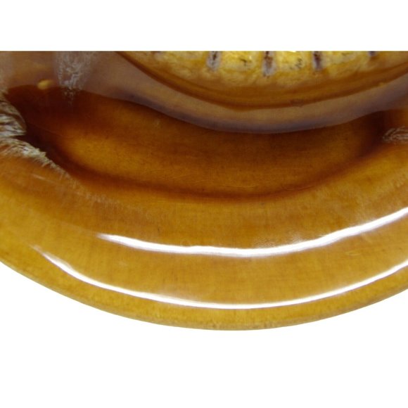 Vintage Pair of Uniquely Shaped MCM Marcia Pottery Harvest Gold & Brown Ashtrays - Picture 3 of 8